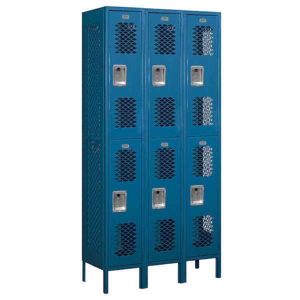 Wardrobe Locker, 36" W, 15" D, 78" H, (3) Wide, (6) Openings, Blue